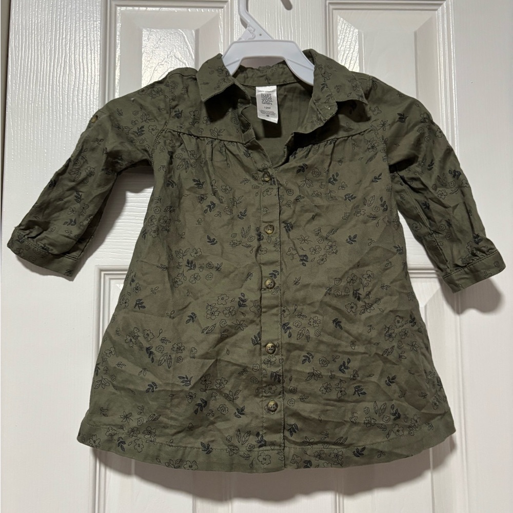 Carter's Olive Floral Shirt Dress underwear cover bottom set party travel baby